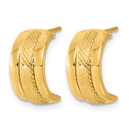 14K Yellow Gold Textured J-Hoop J-Hoop Earrings, 6.75mm