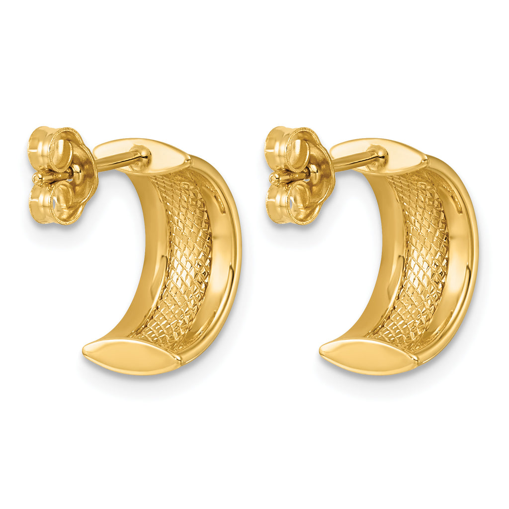 14K Yellow Gold Textured J-Hoop J-Hoop Earrings, 6.75mm