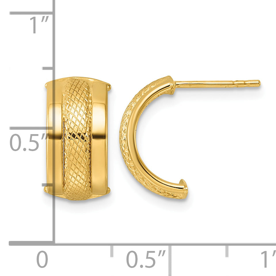 14K Yellow Gold Textured J-Hoop J-Hoop Earrings, 6.75mm
