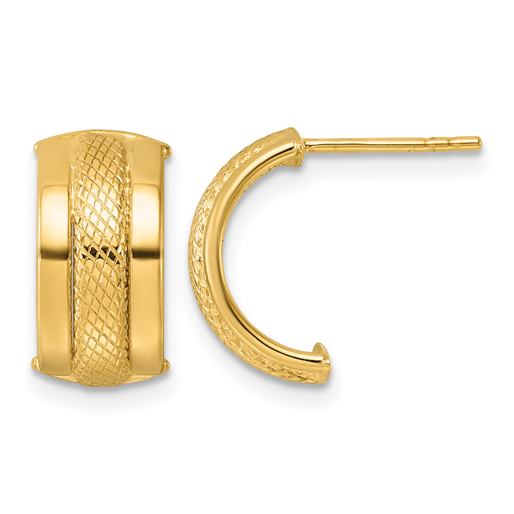 14K Yellow Gold Textured J-Hoop J-Hoop Earrings, 6.75mm