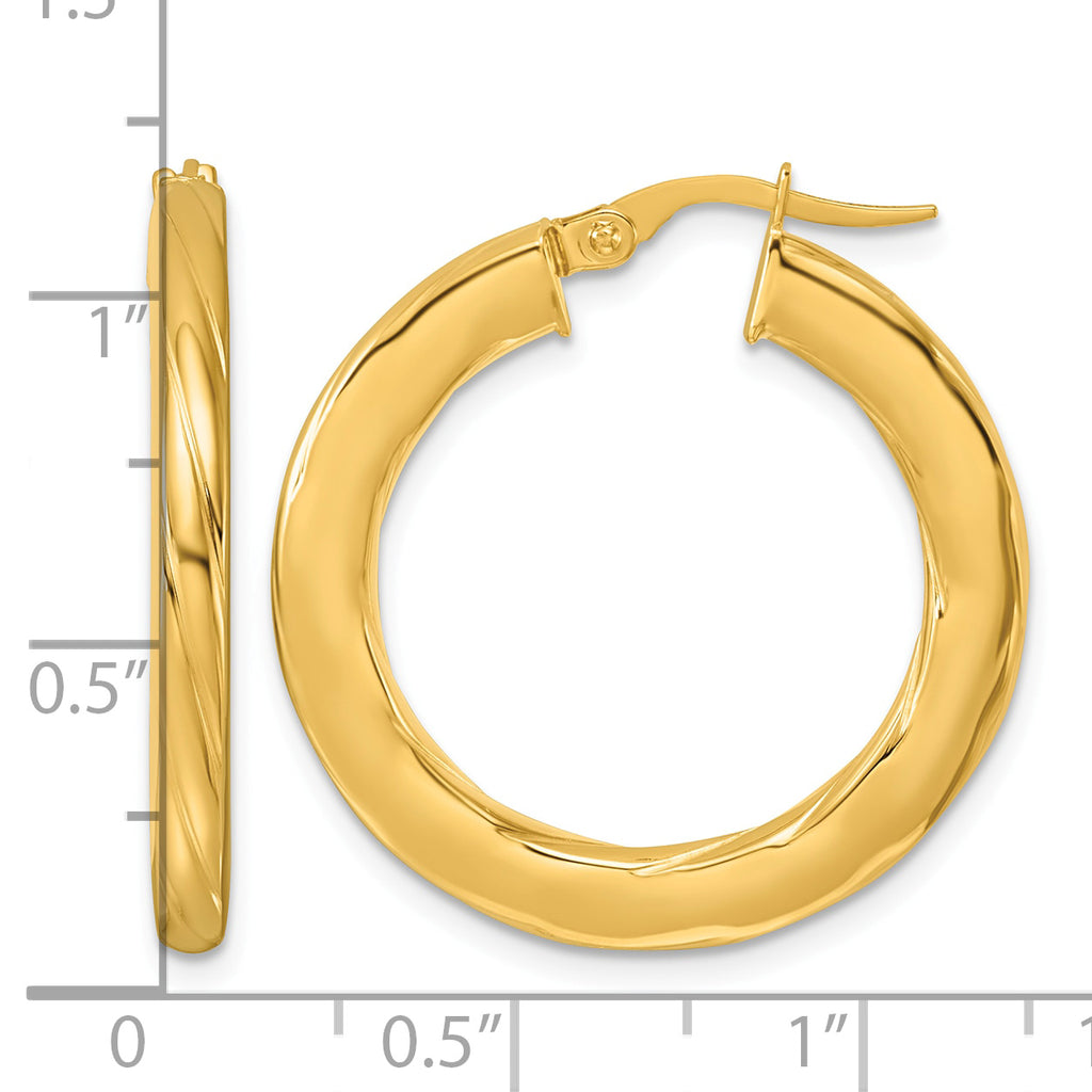 14K Yellow Gold Grooved Hoop Earrings, 2.75mm