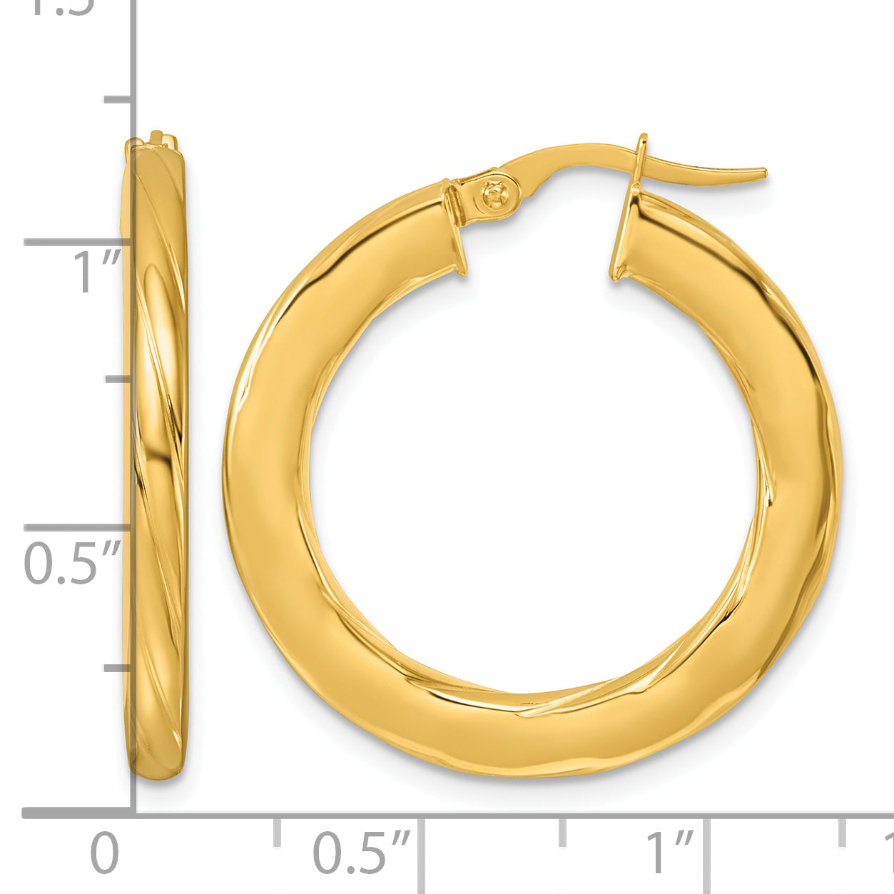 14K Yellow Gold Grooved Hoop Earrings, 2.75mm