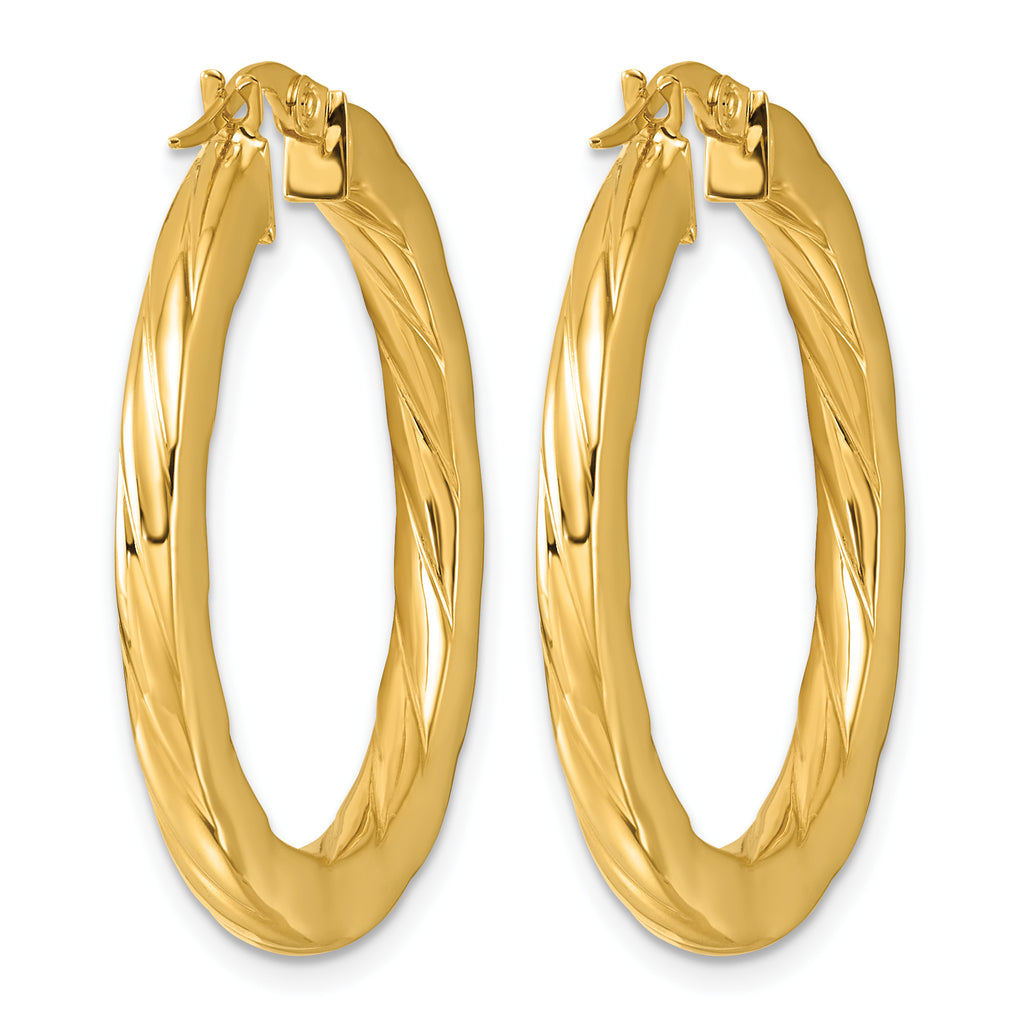 14K Yellow Gold Grooved Hoop Earrings, 2.75mm