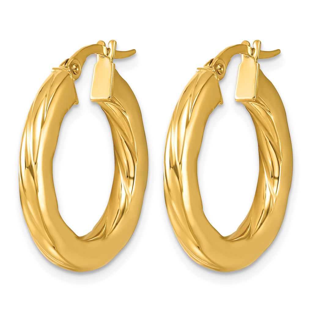 14K Yellow Gold Grooved Hoop Earrings, 2.75mm
