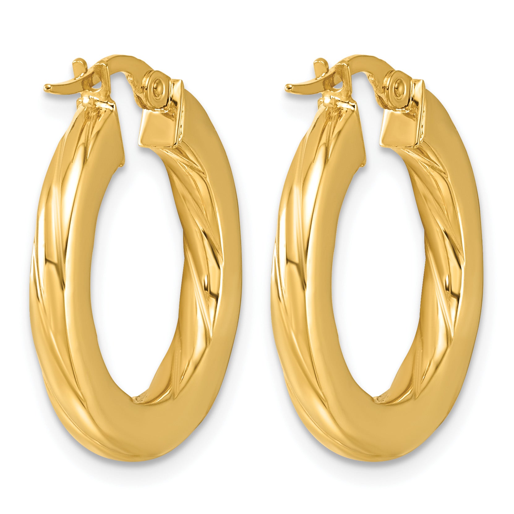 14K Yellow Gold Grooved Hoop Earrings, 2.75mm
