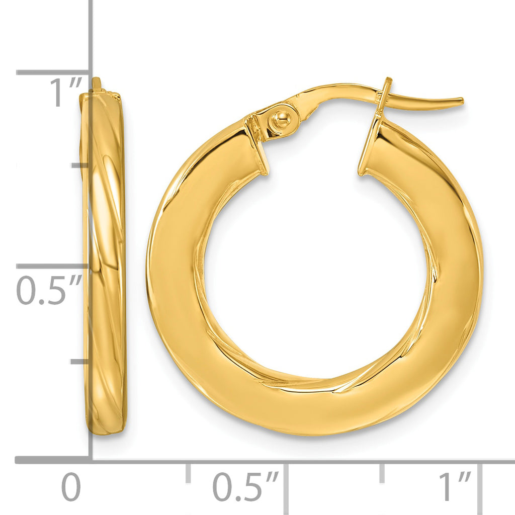 14K Yellow Gold Grooved Hoop Earrings, 2.75mm