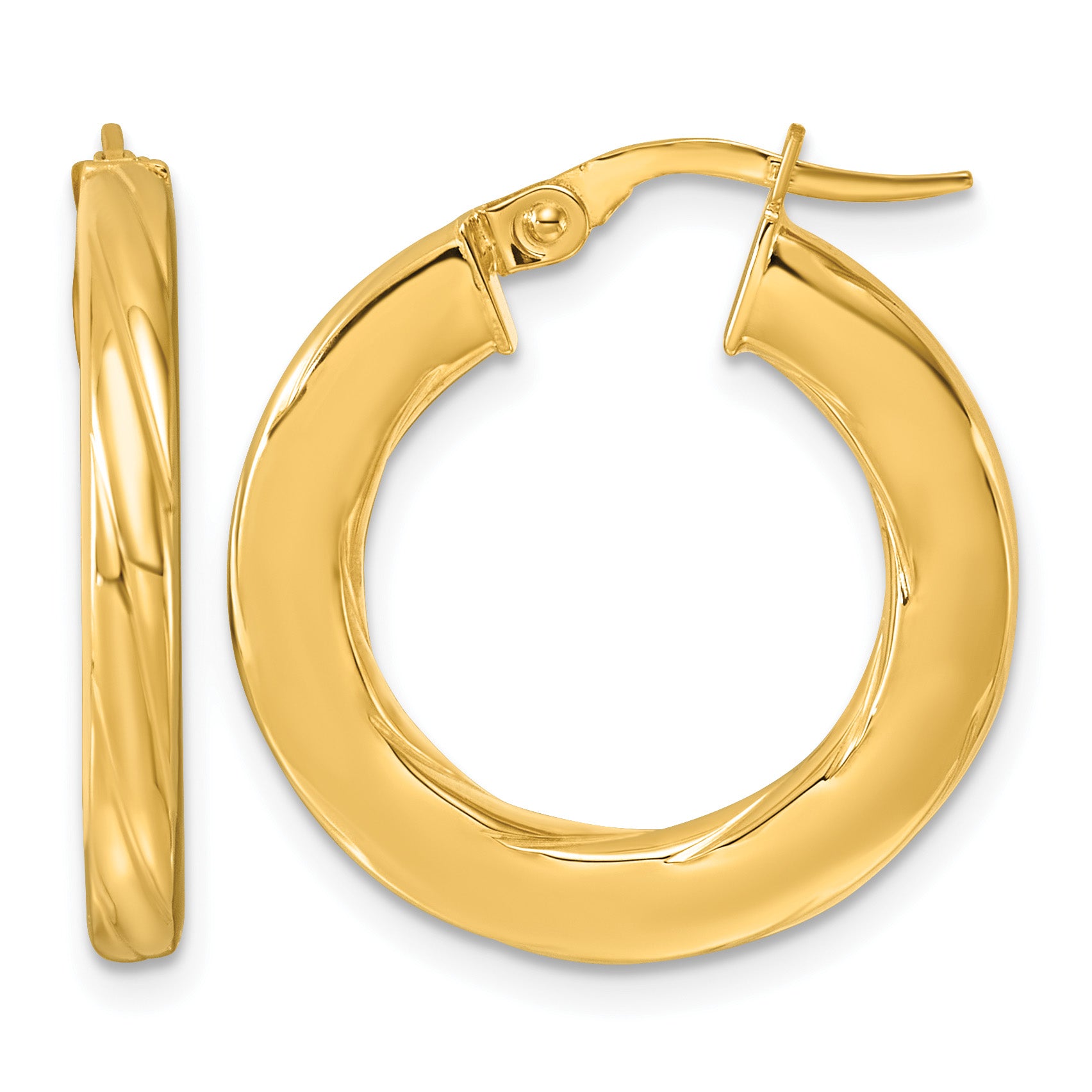 14K Yellow Gold Grooved Hoop Earrings, 2.75mm