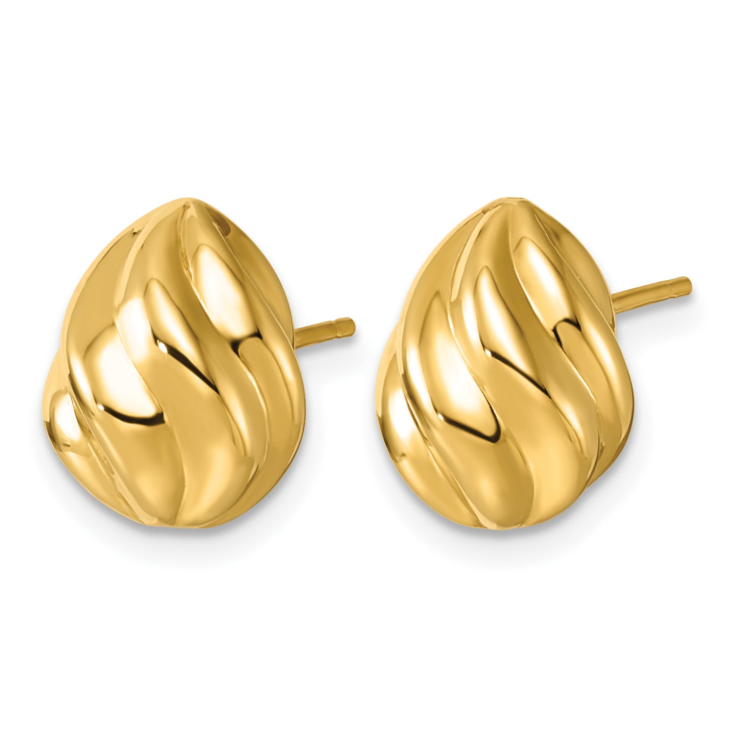 14K Yellow Gold Grooved Button Earrings, 9.5mm Secondary image