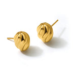 14K Yellow Gold Grooved Button Earrings, 9.5mm
