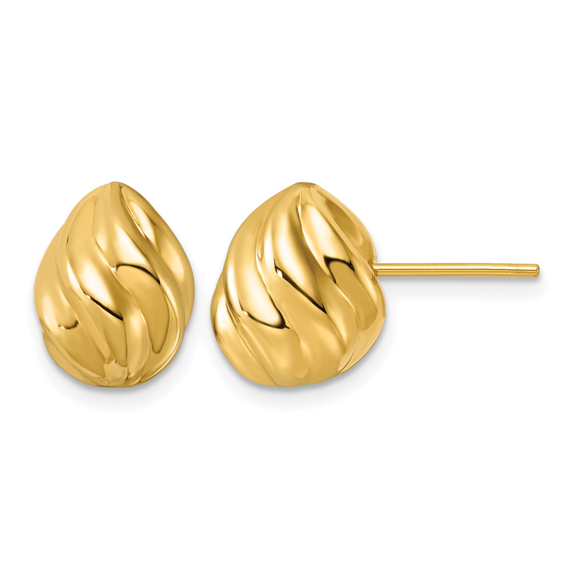 14K Yellow Gold Grooved Button Earrings, 9.5mm Main image