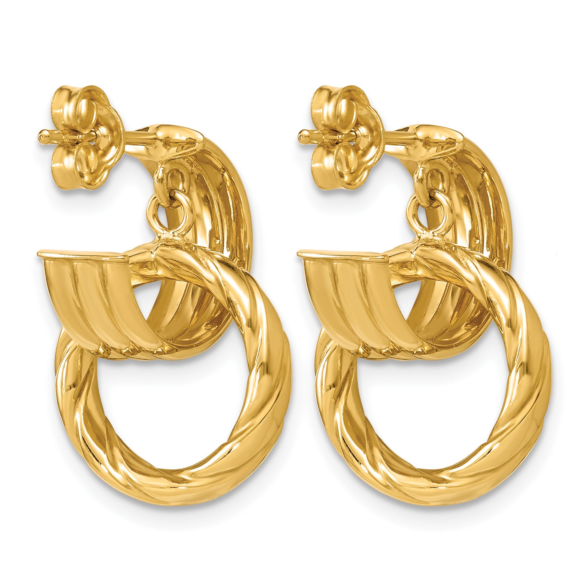 14K Yellow Gold Textured J-Hoop J-Hoop Earrings, 20.25mm