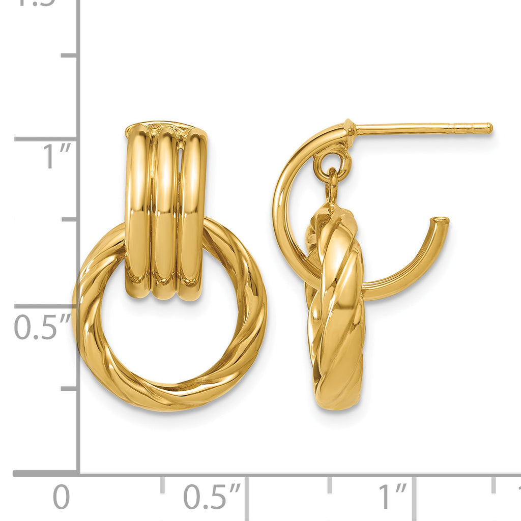 14K Yellow Gold Textured J-Hoop J-Hoop Earrings, 20.25mm