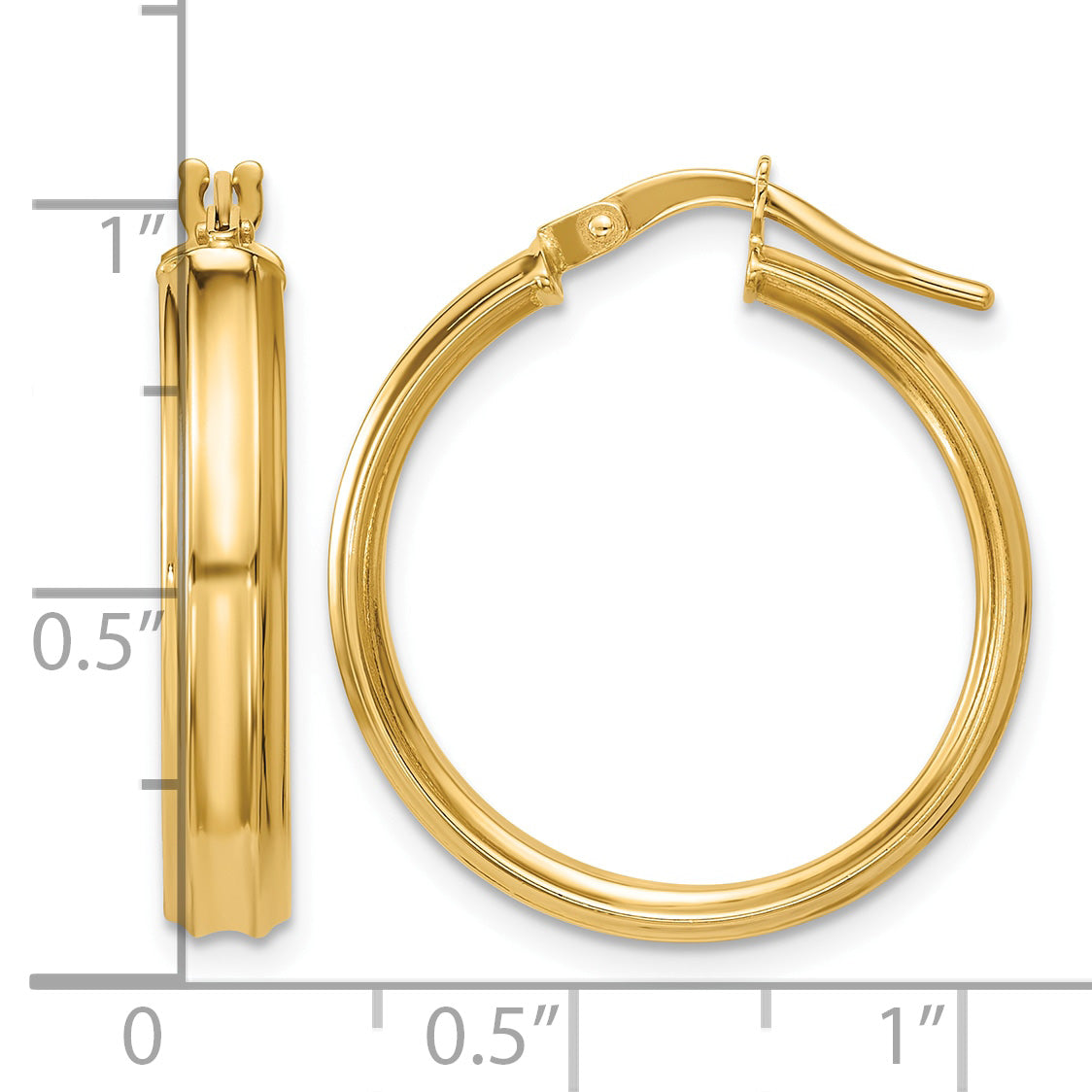 14K Yellow Gold Grooved Hoop Earrings, 3.75mm