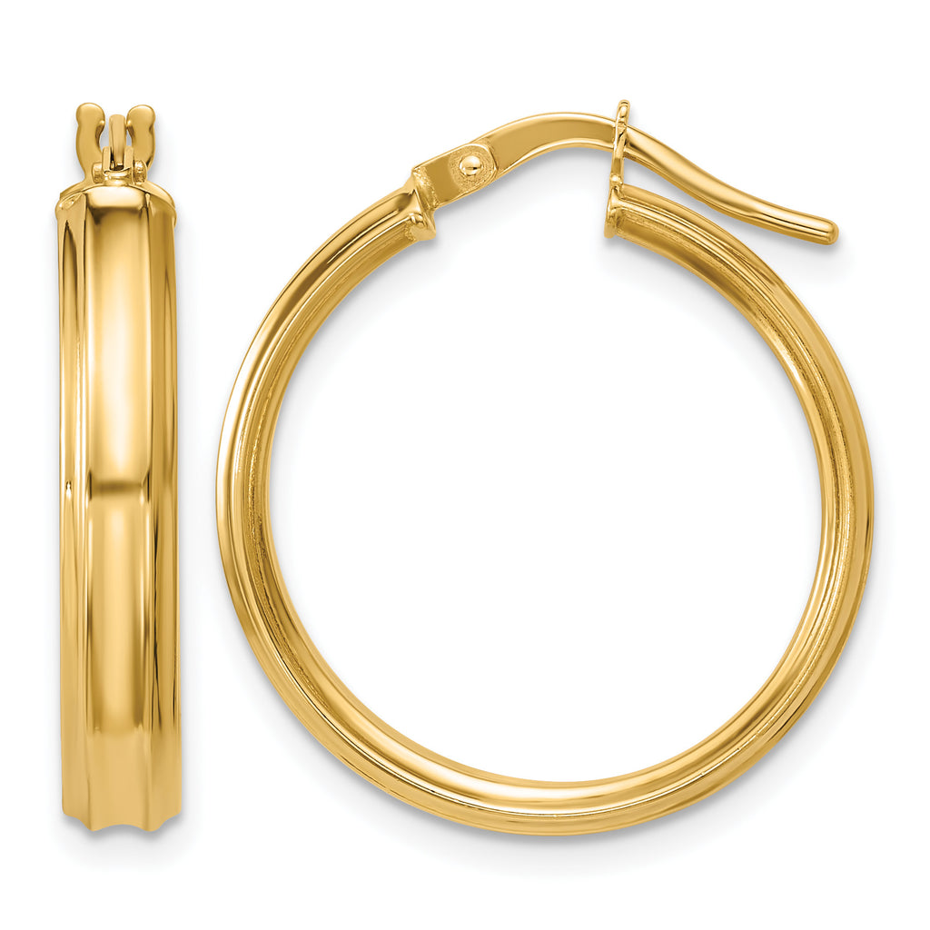 14K Yellow Gold Grooved Hoop Earrings, 3.75mm