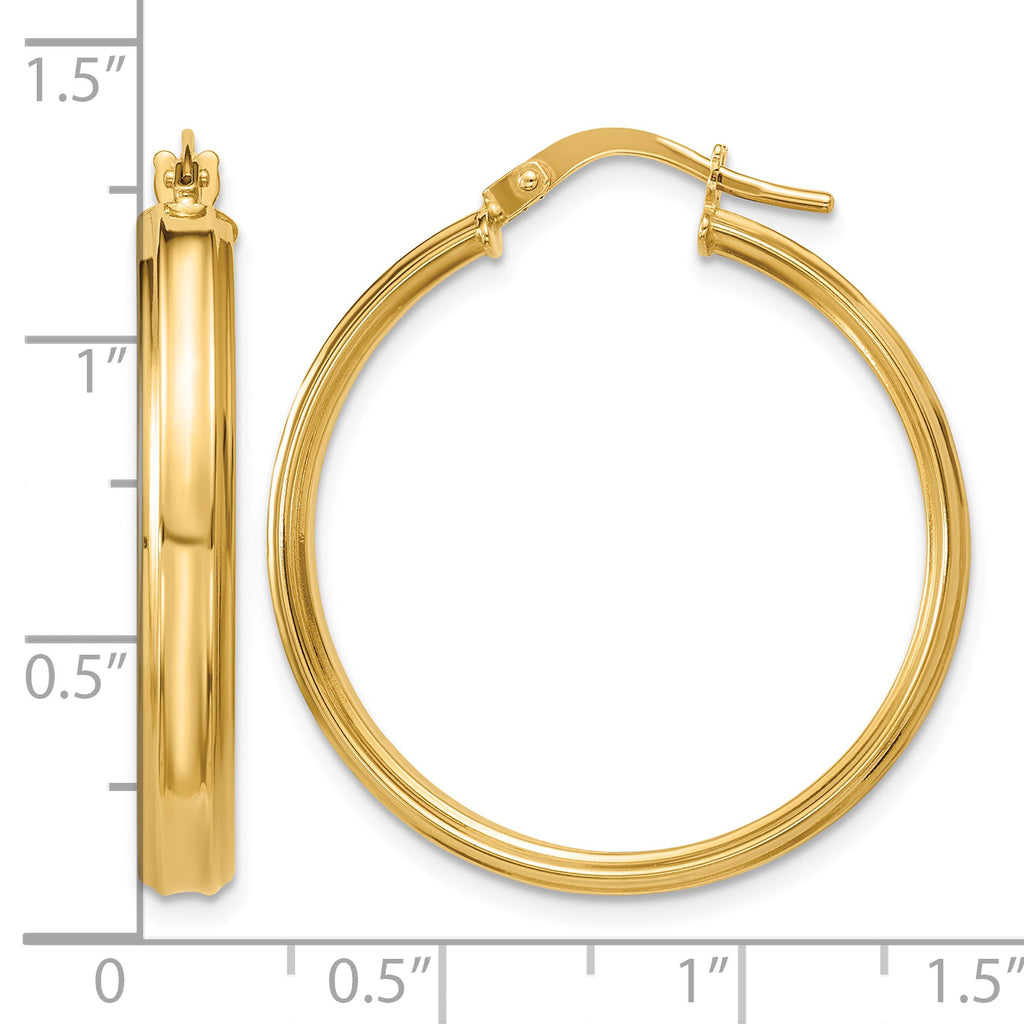 14K Yellow Gold Grooved Hoop Earrings, 3.75mm