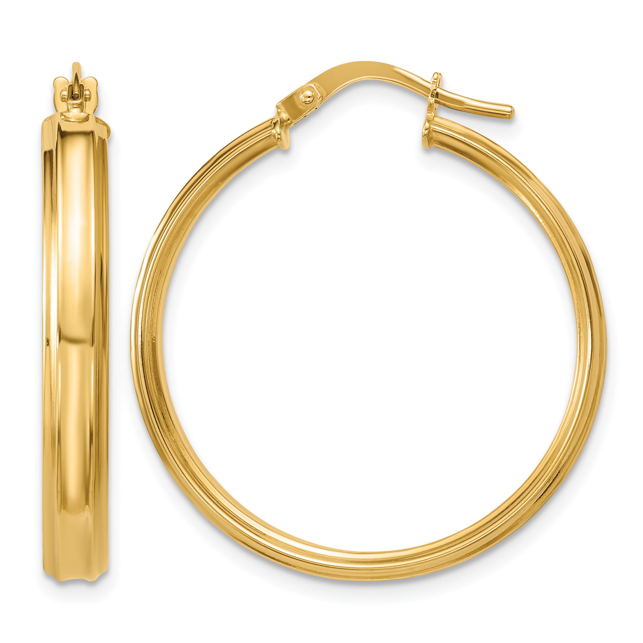 14K Yellow Gold Grooved Hoop Earrings, 3.75mm