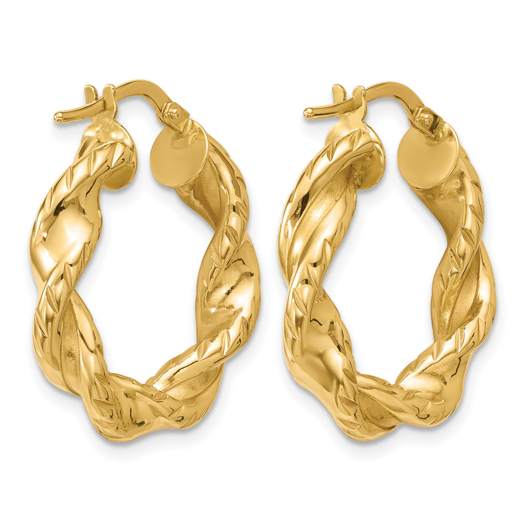 14K Yellow Gold Twisted Hoop Earrings, 4.5mm