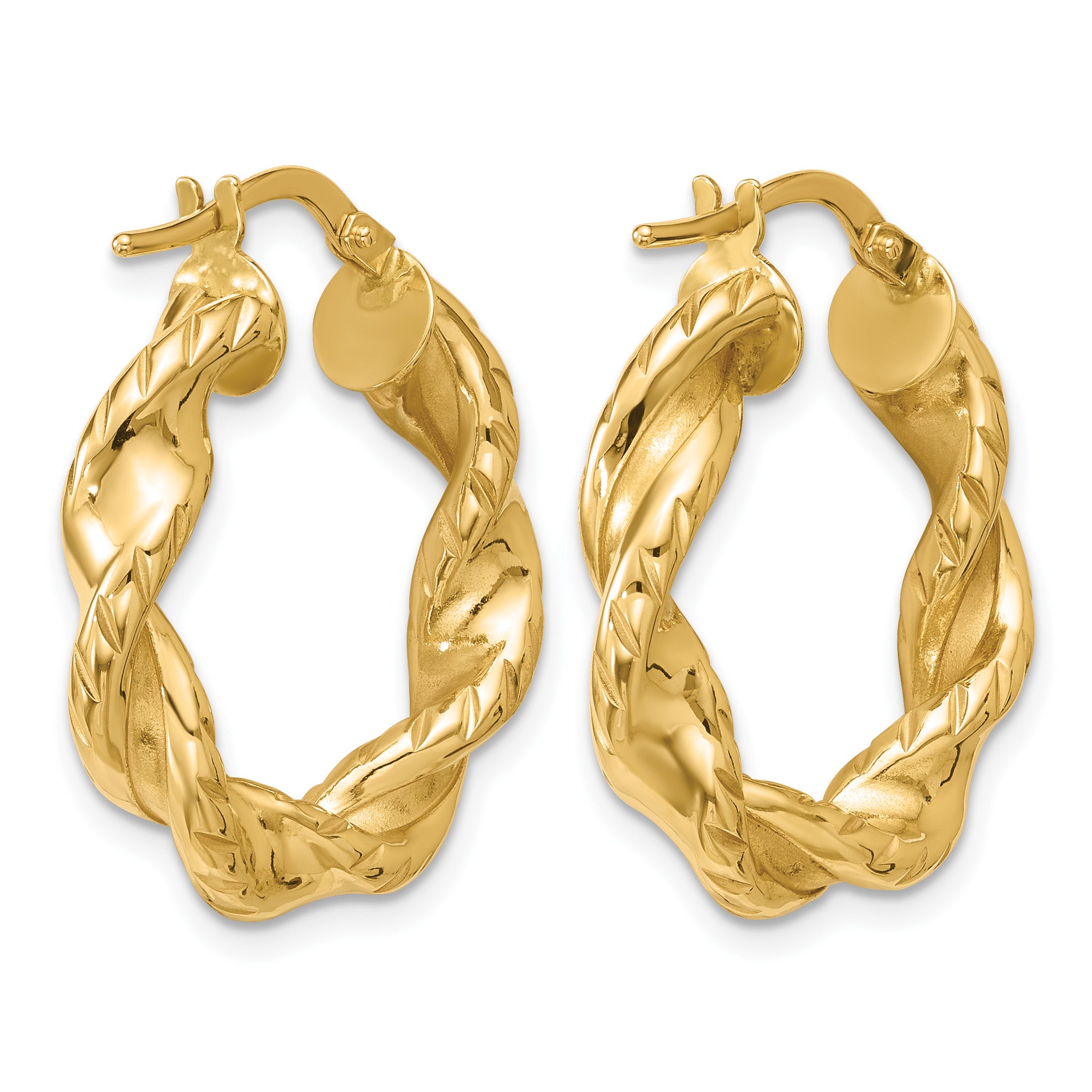 14K Yellow Gold Twisted Hoop Earrings, 4.5mm