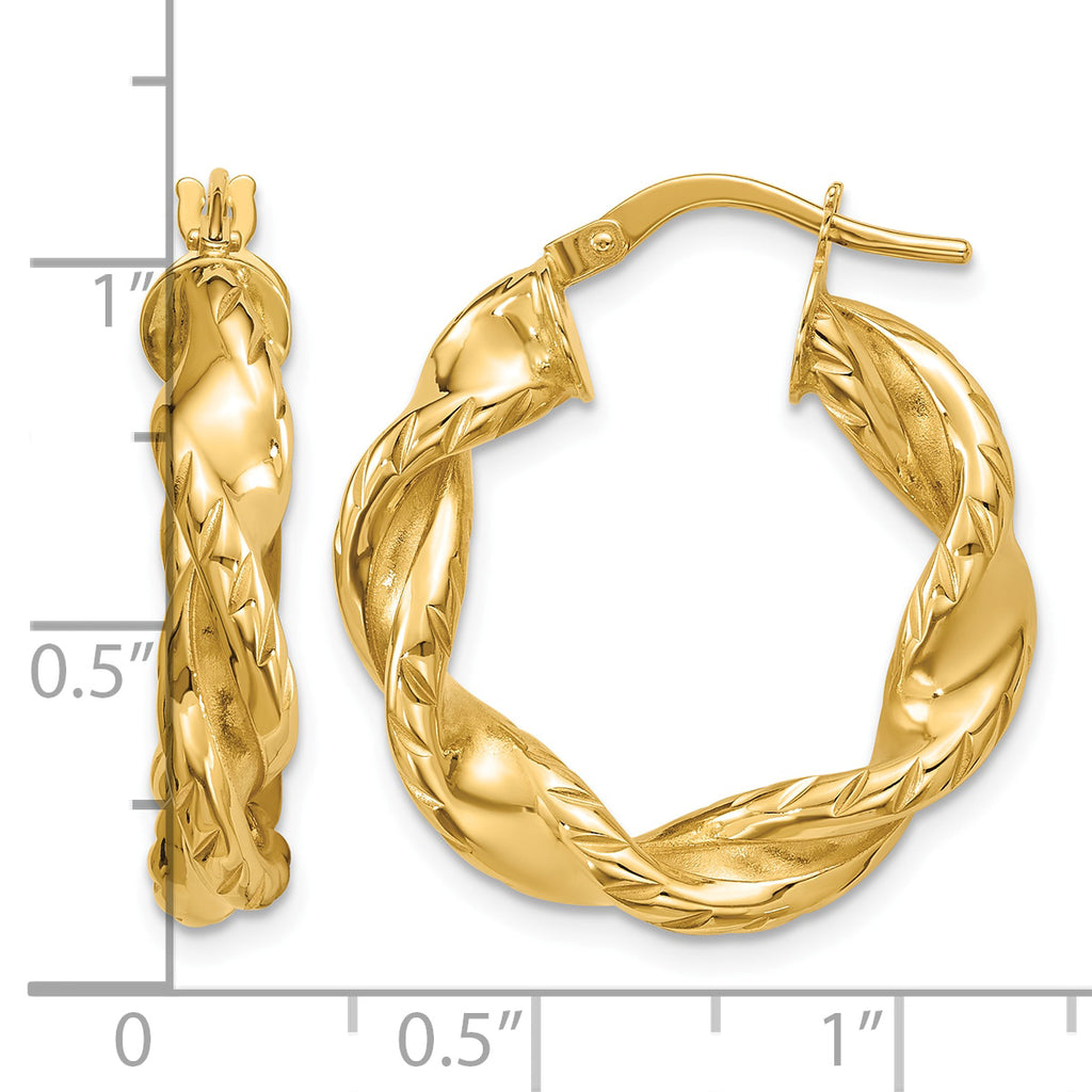 14K Yellow Gold Twisted Hoop Earrings, 4.5mm