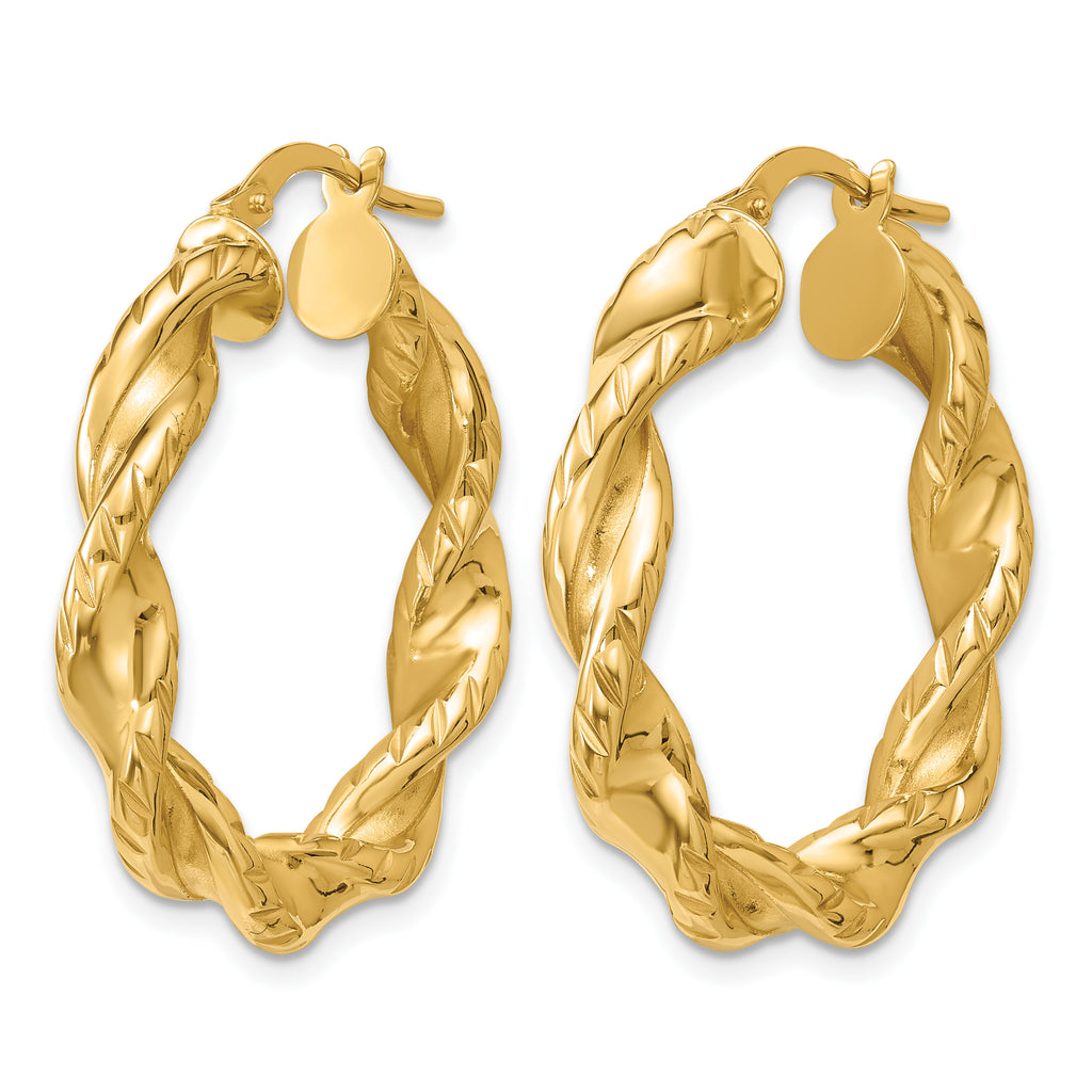 14K Yellow Gold Twisted Hoop Earrings, 4.5mm