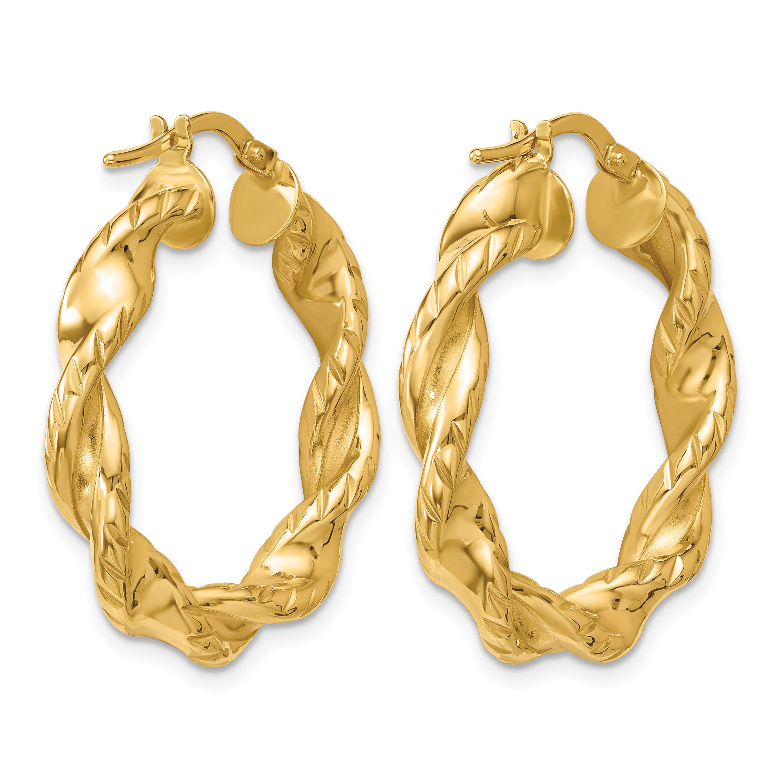 14K Yellow Gold Twisted Hoop Earrings, 4.5mm