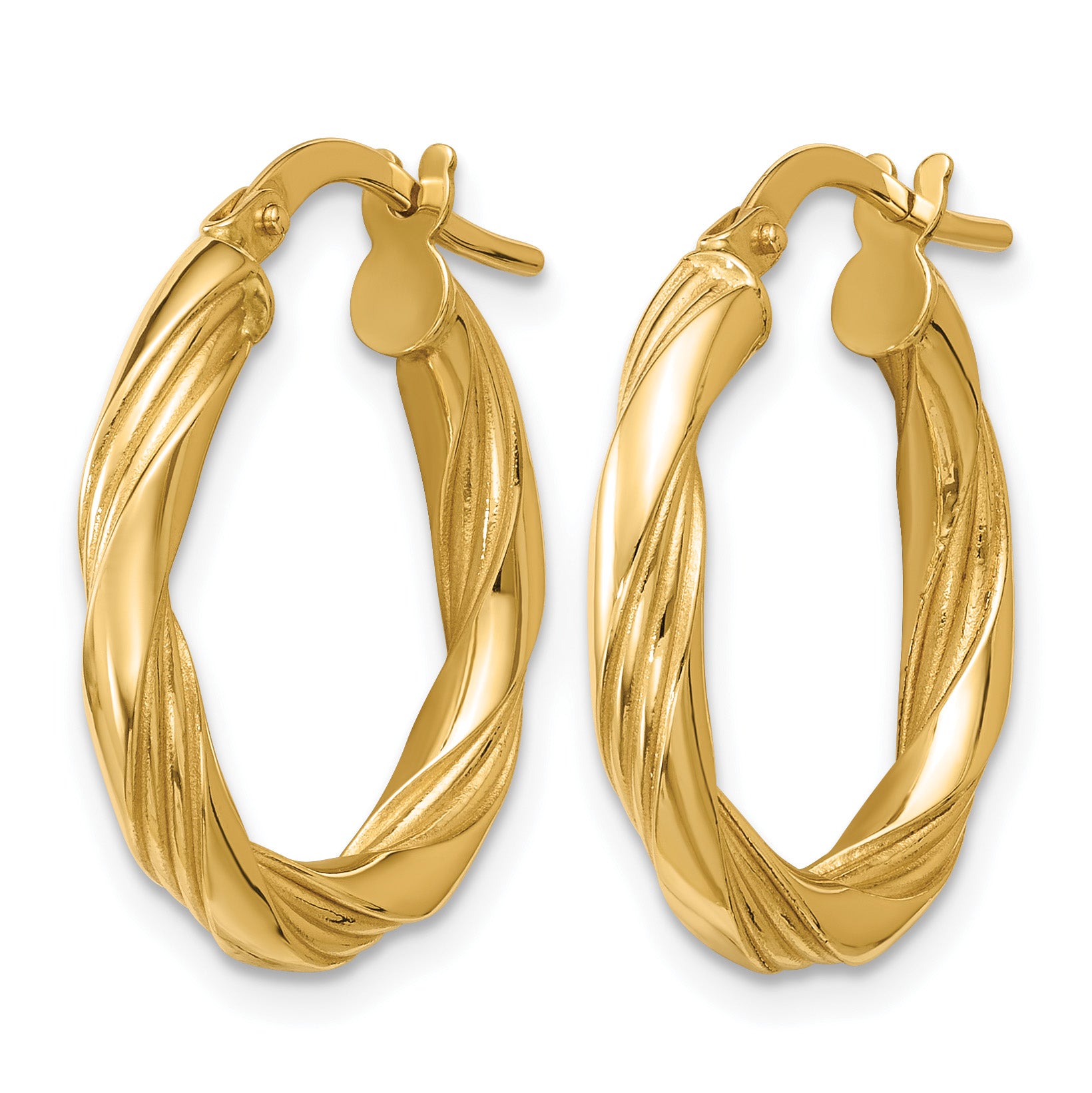 14K Yellow Gold Grooved Hoop Earrings, 3mm