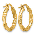 14K Yellow Gold Grooved Hoop Earrings, 3mm