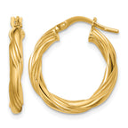 14K Yellow Gold Grooved Hoop Earrings, 3mm