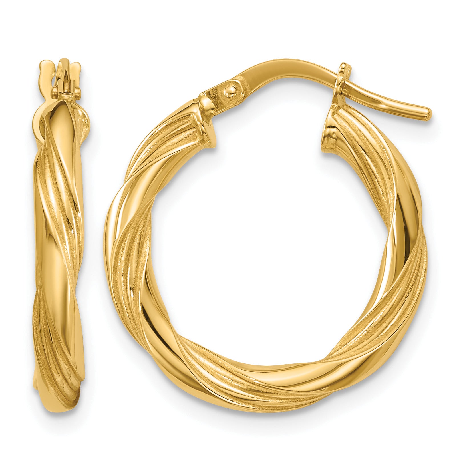 14K Yellow Gold Grooved Hoop Earrings, 3mm