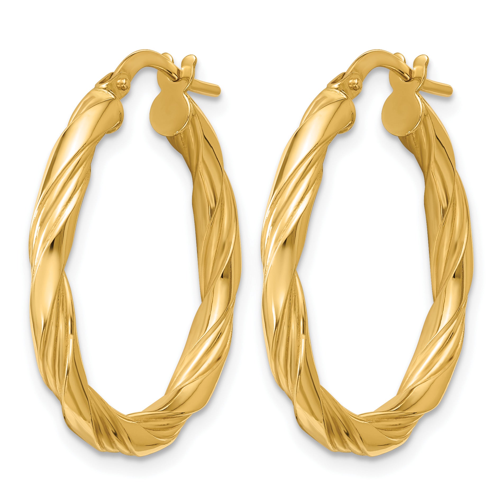 14K Yellow Gold Grooved Hoop Earrings, 3mm Secondary image