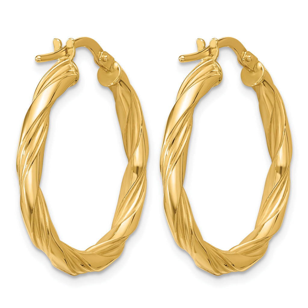 14K Yellow Gold Grooved Hoop Earrings, 3mm