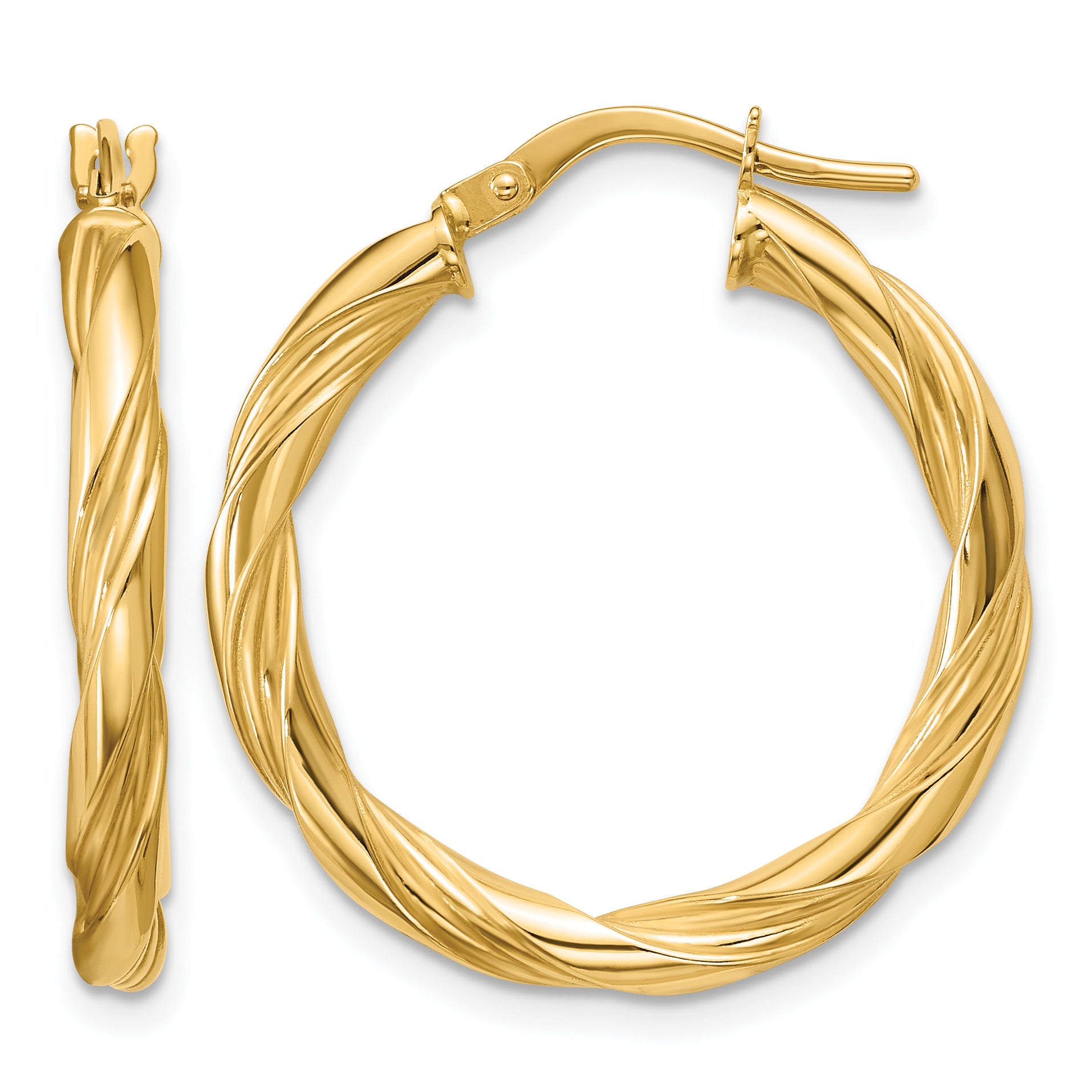 14K Yellow Gold Grooved Hoop Earrings, 3mm Main image