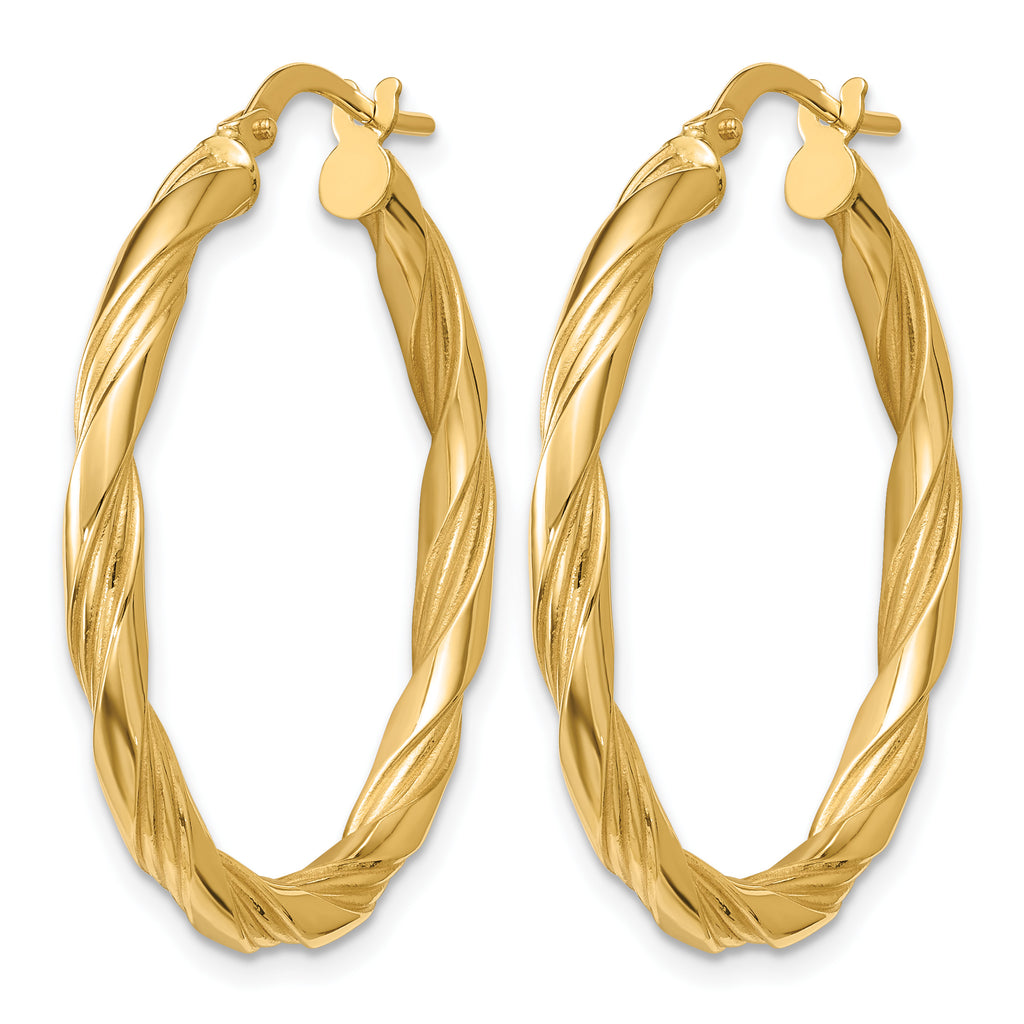 14K Yellow Gold Grooved Hoop Earrings, 3mm