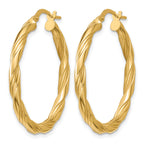 14K Yellow Gold Grooved Hoop Earrings, 3mm