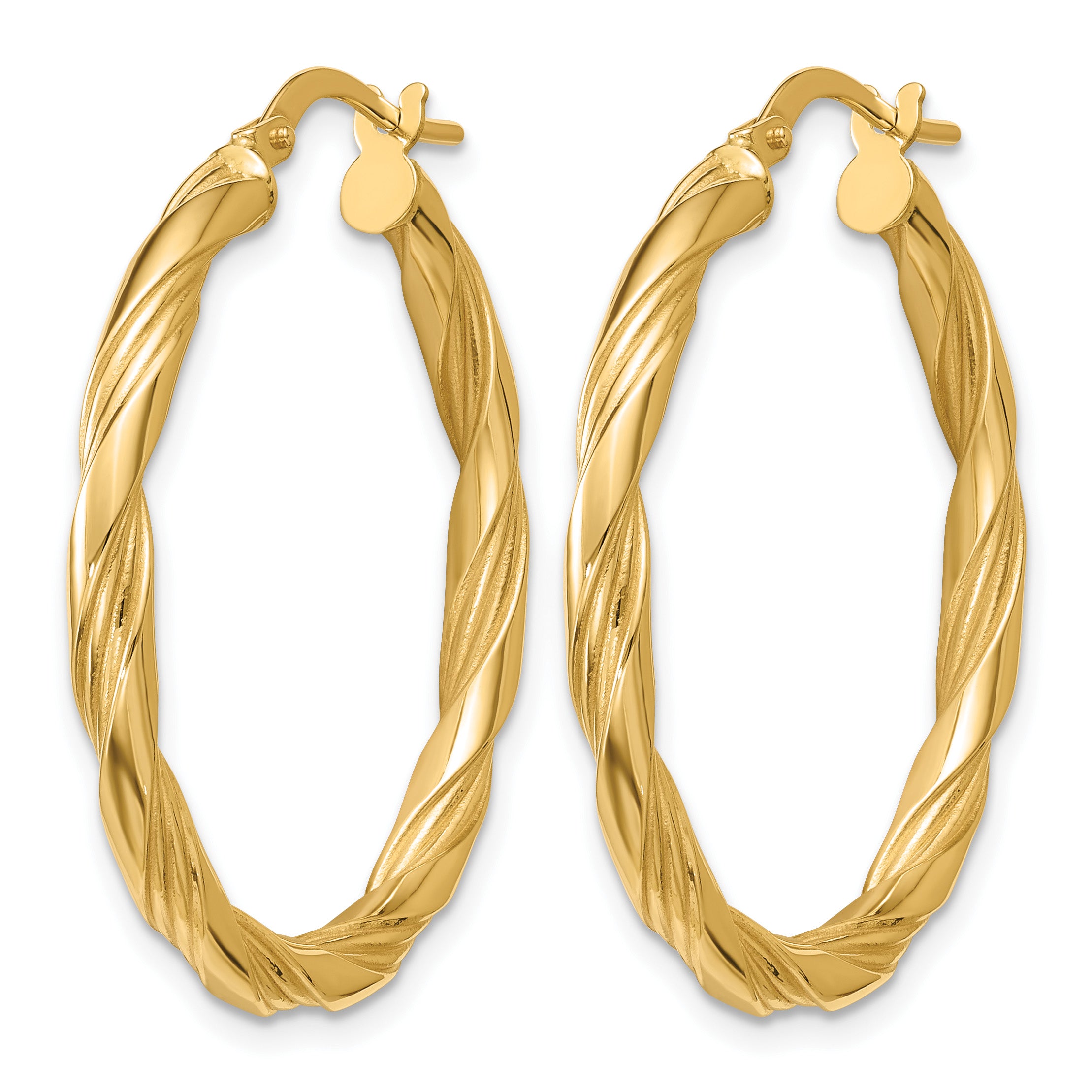 14K Yellow Gold Grooved Hoop Earrings, 3mm
