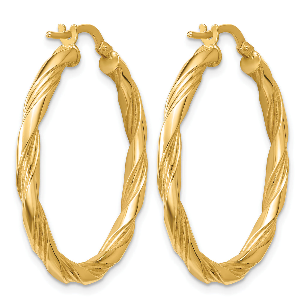 14K Yellow Gold Grooved Hoop Earrings, 3mm