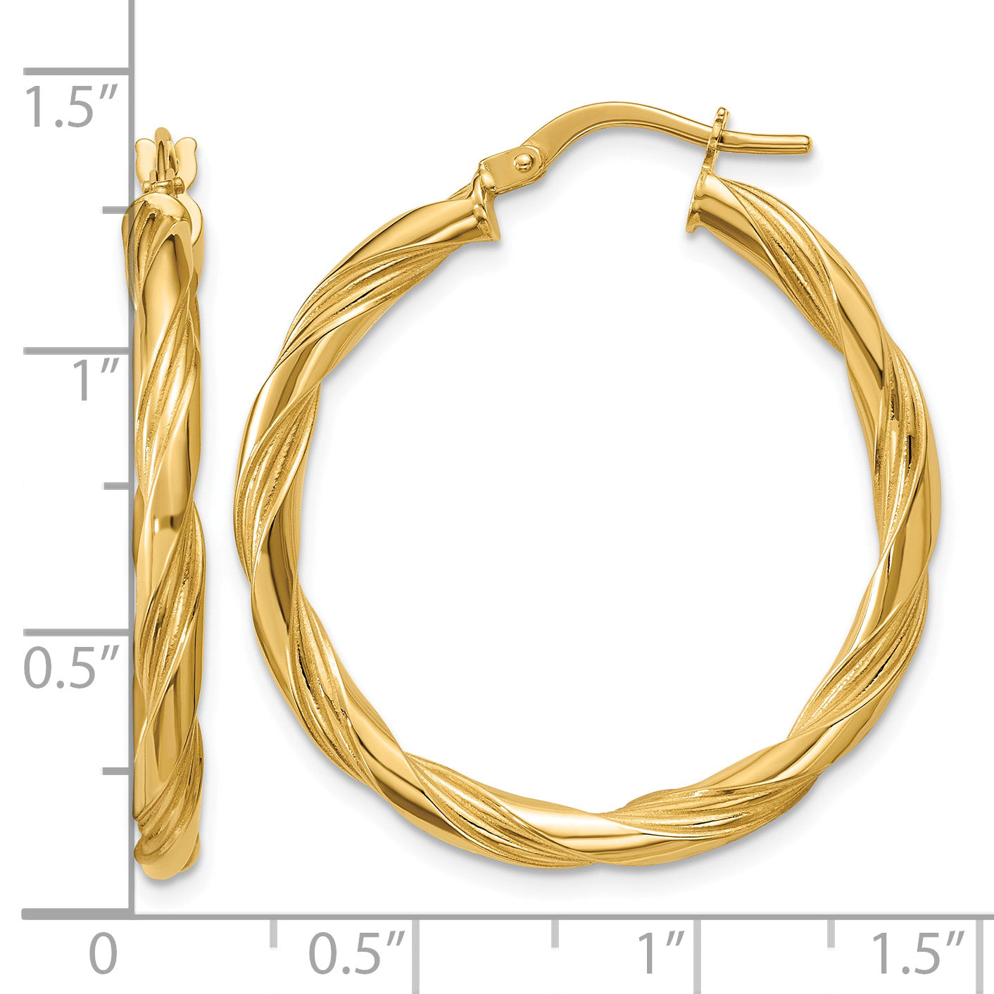 14K Yellow Gold Grooved Hoop Earrings, 3mm