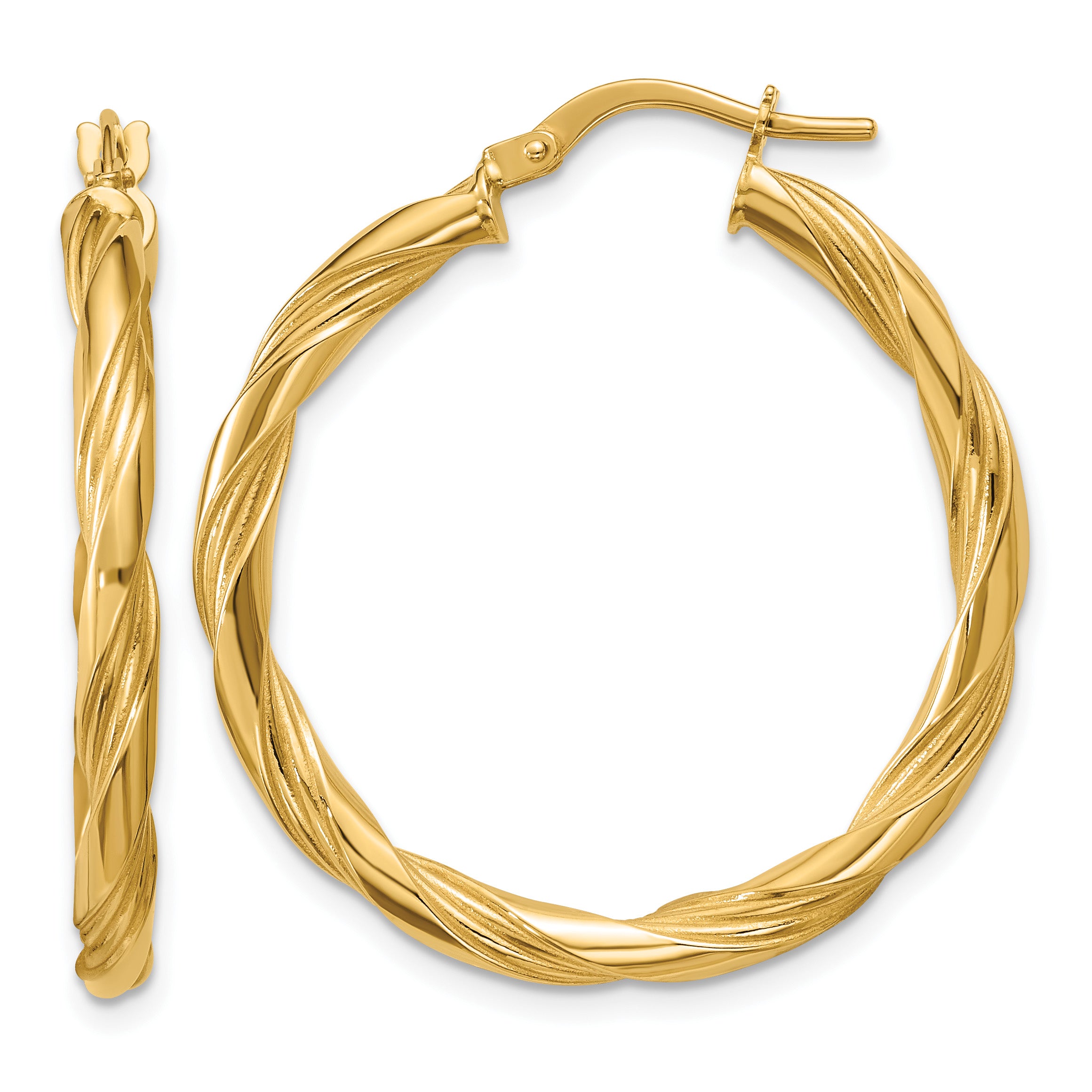 14K Yellow Gold Grooved Hoop Earrings, 3mm Main image