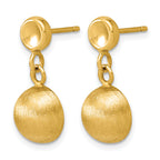 14K Yellow Gold Puffed Brushed & Polished Drop Earrings, 21.5mm