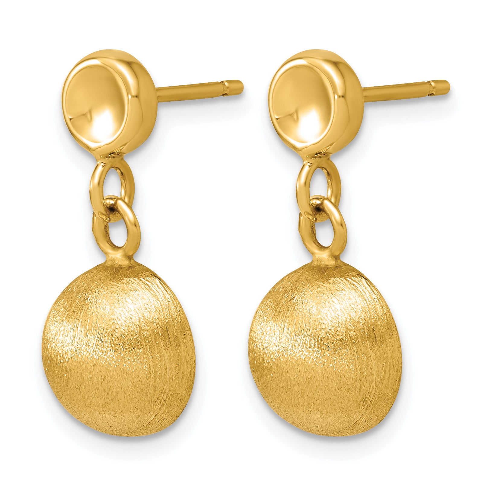14K Yellow Gold Puffed Brushed & Polished Drop Earrings, 21.5mm