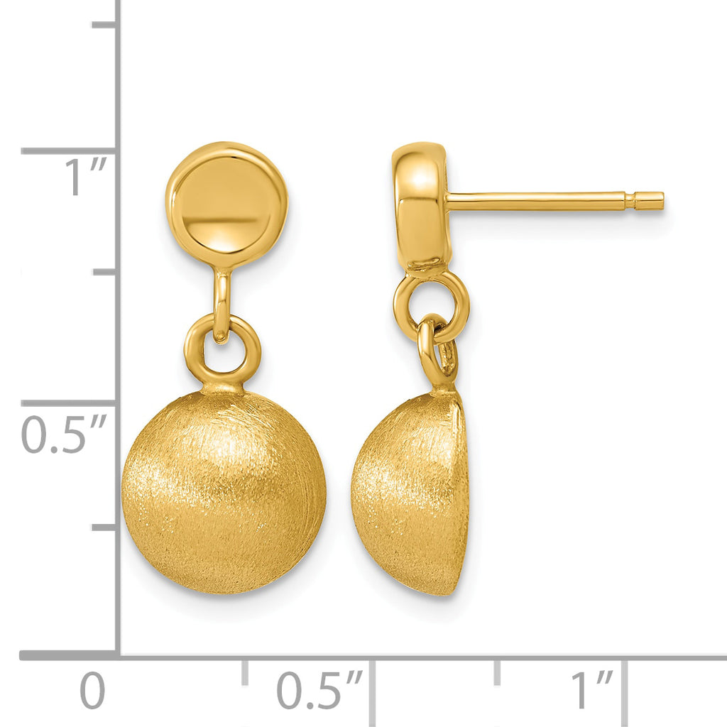 14K Yellow Gold Puffed Brushed & Polished Drop Earrings, 21.5mm