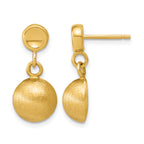 14K Yellow Gold Puffed Brushed & Polished Drop Earrings, 21.5mm