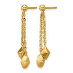 14K Yellow Gold Brushed & Polished Drop Earrings, 35mm
