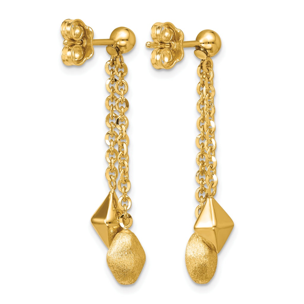 14K Yellow Gold Brushed & Polished Drop Earrings, 35mm