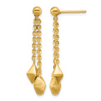 14K Yellow Gold Brushed & Polished Drop Earrings, 35mm