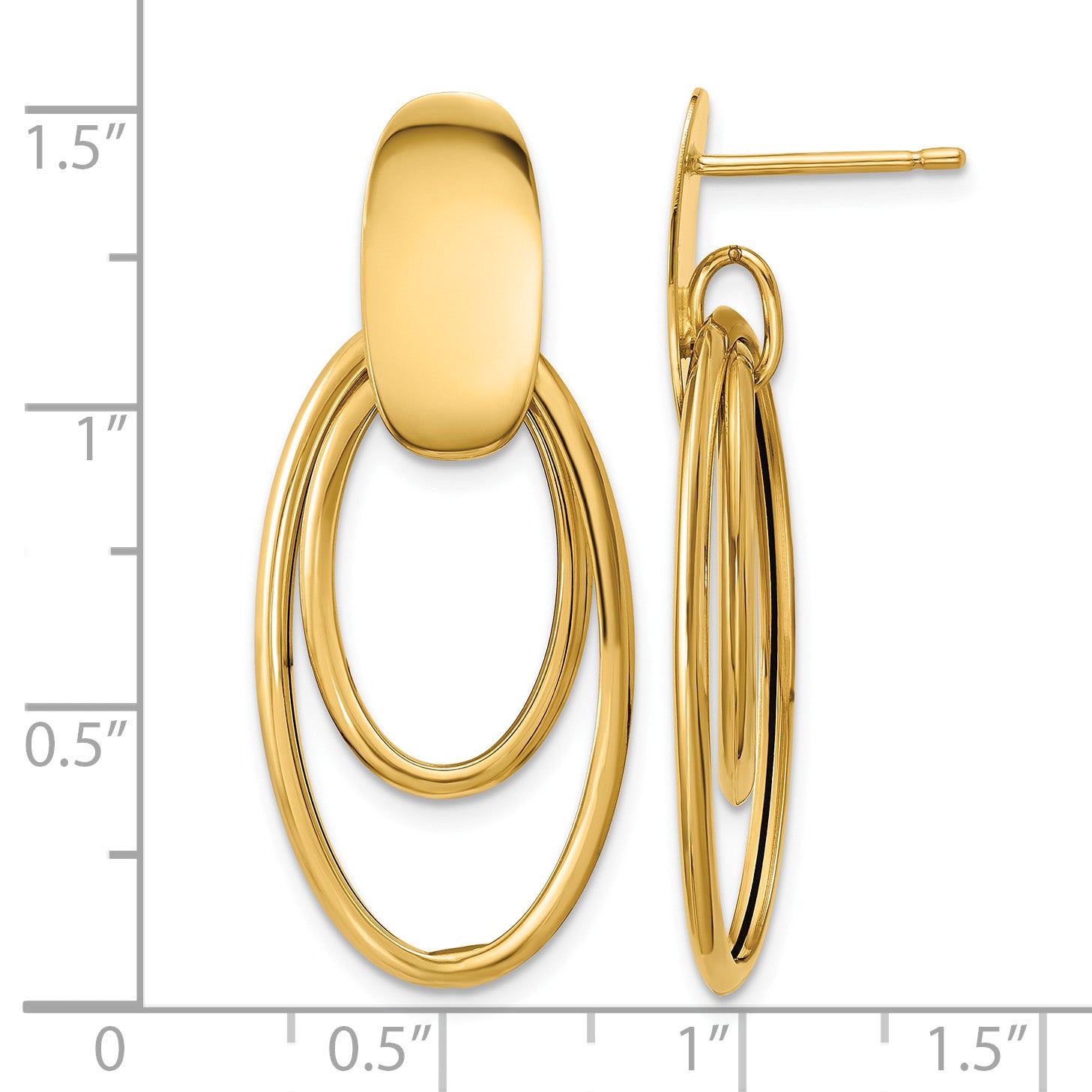 14K Yellow Gold Polished Drop Earrings, 35.6mm