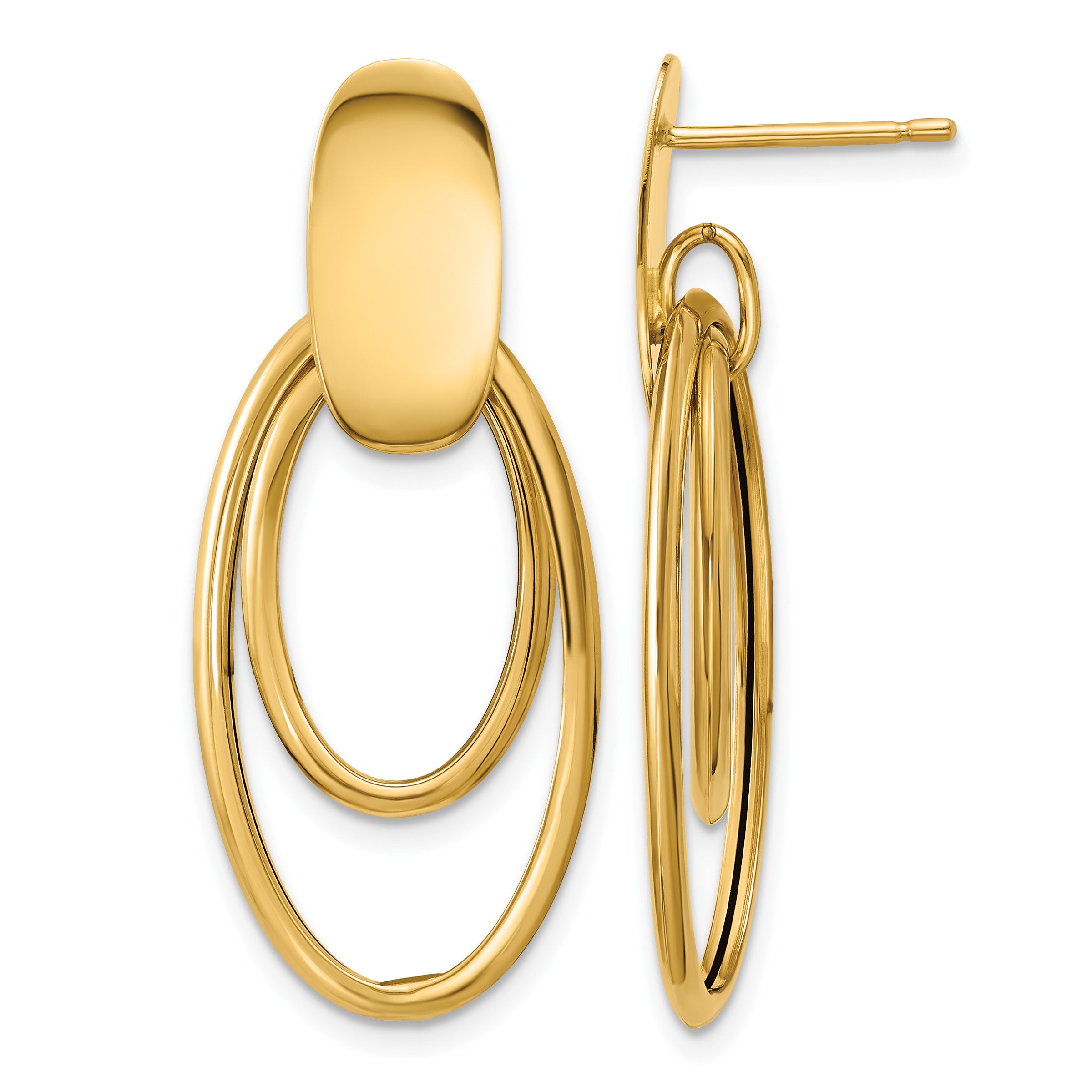 14K Yellow Gold Polished Drop Earrings, 35.6mm