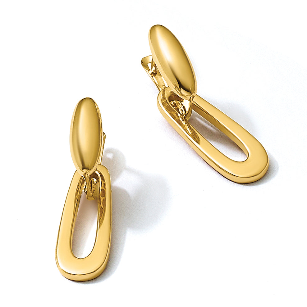 14K Yellow Gold Polished Drop Earrings, 31mm