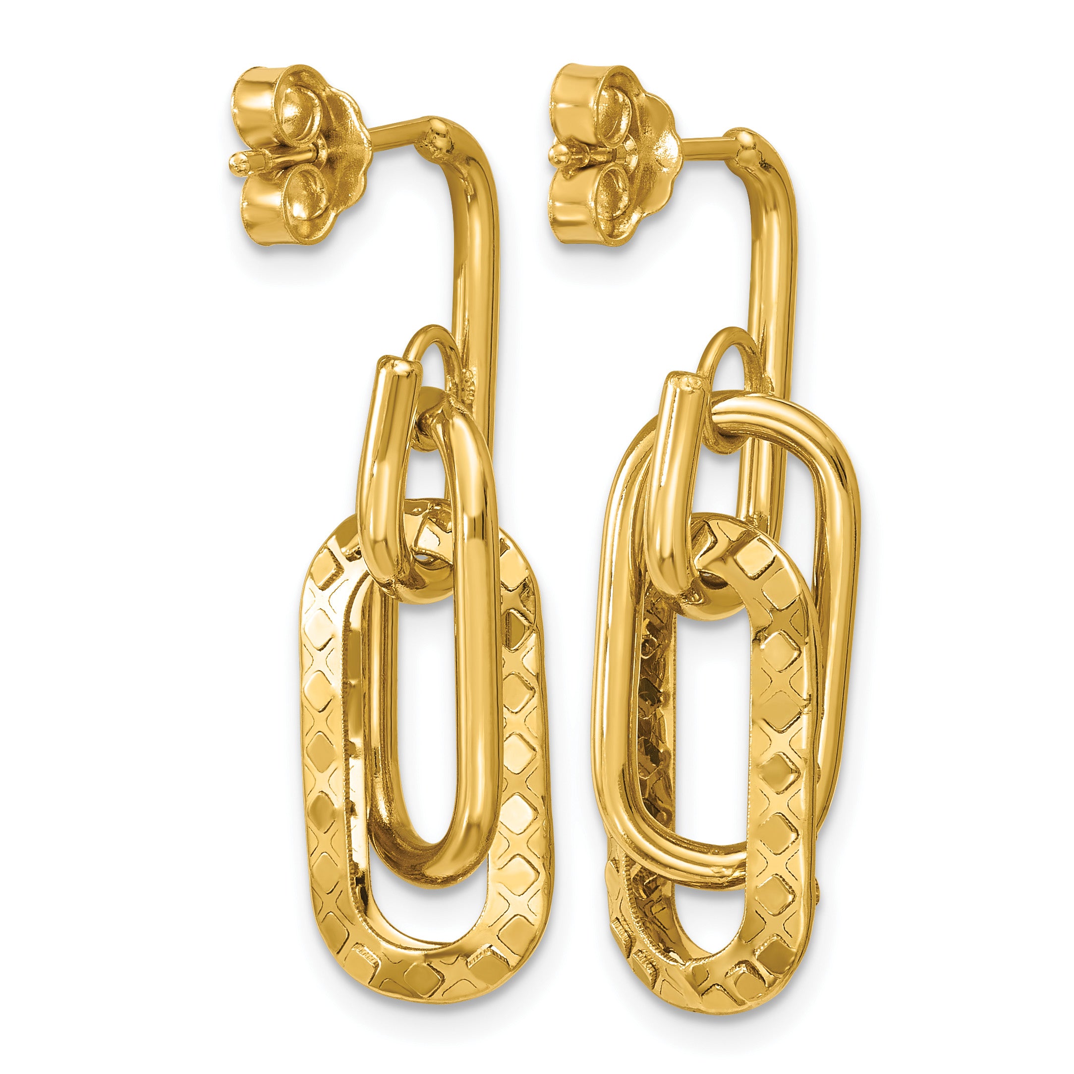 14K Yellow Gold Polished Drop Earrings, 30mm