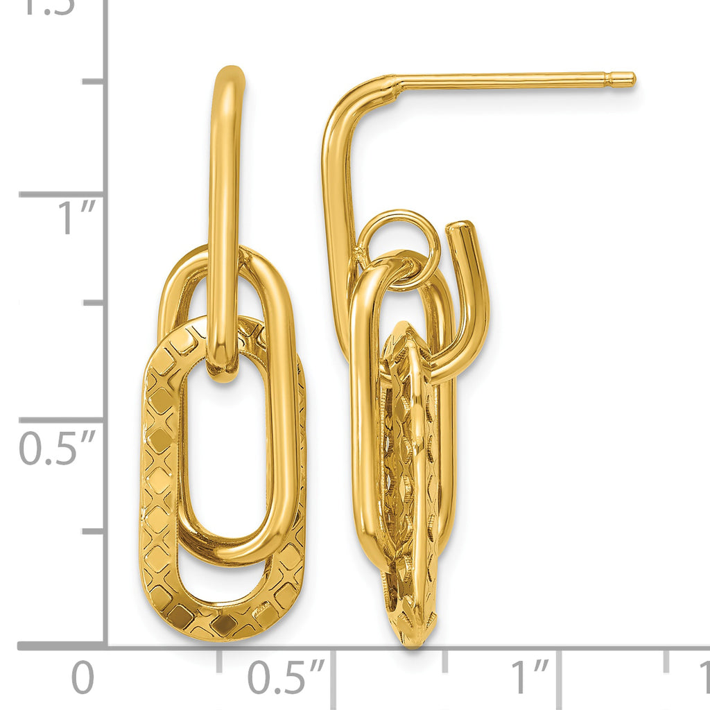 14K Yellow Gold Polished Drop Earrings, 30mm
